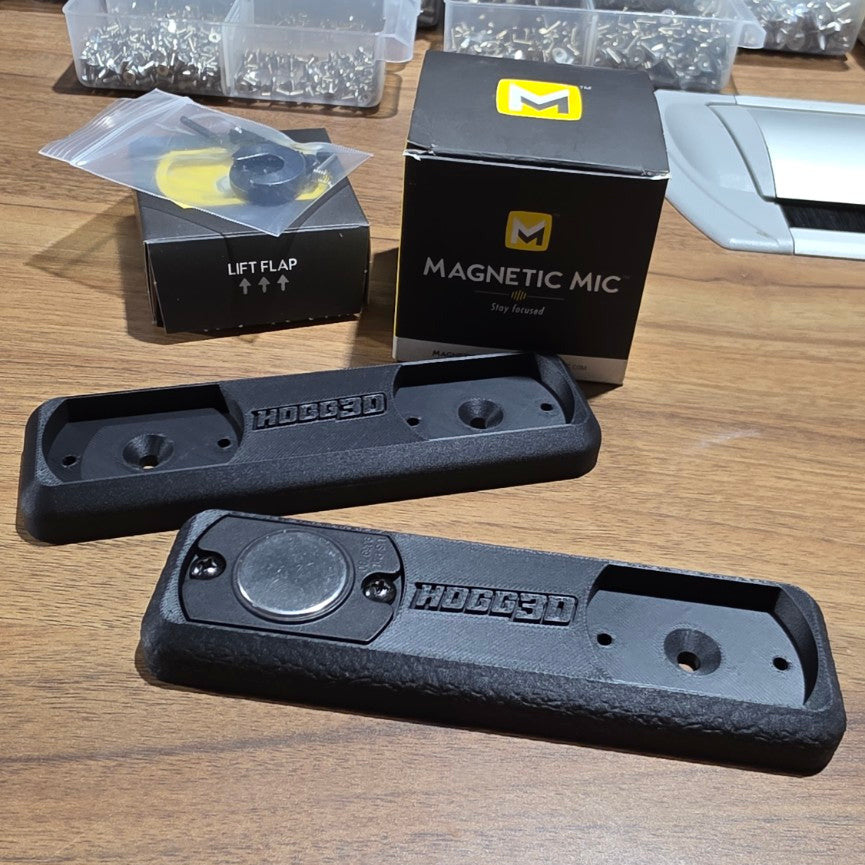 HOGG3D UHF VHF double adapter plates on bench; Magnetic Mic mount not included
